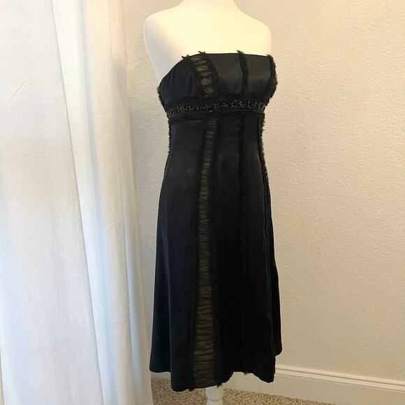 Vintage Y2K Badgley Mischka Strapless Cocktail Dress 2 Black Silk LBD Semi Forma - Picture 3 of 16